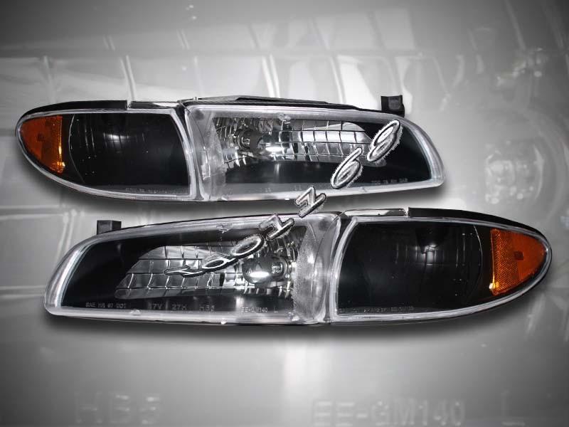 97-03 pontiac grand prix headlights black + amber corner signal lamps assembly