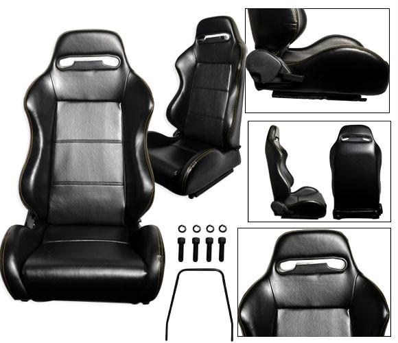 New 2 black + yellow stitch leather racing seats reclinable all chevrolet ****