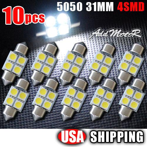 10 x pure white 31mm 5050 4smd festoon dome interior led light bulbs de3175 3021