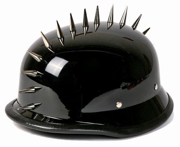 Novelty motorcycle helmet shiny black german with spikes spiked half face biker