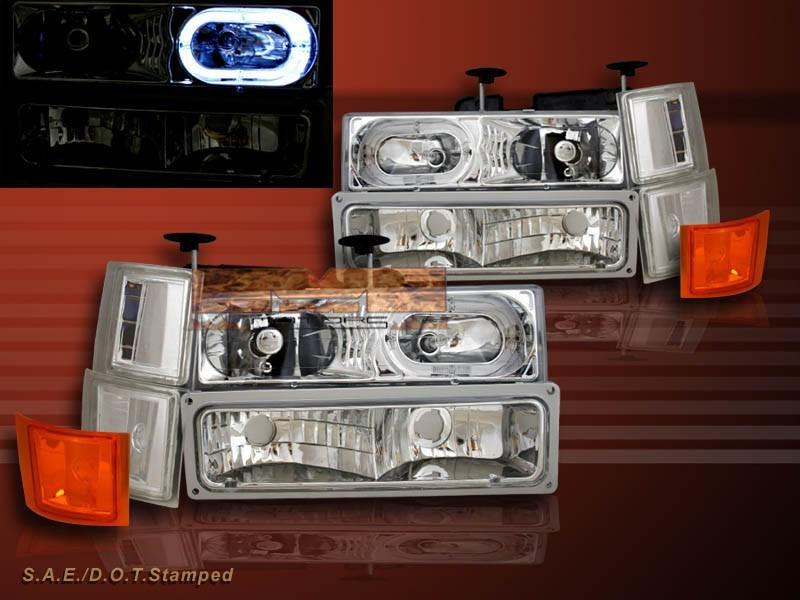 1994-1998 chevy c10 c/k suburban tahoe one halo headlights chrome 10 pcs