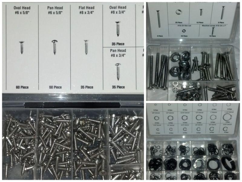 615 piece assorted stainless steel screws & retainer rings trim moulding auto rv