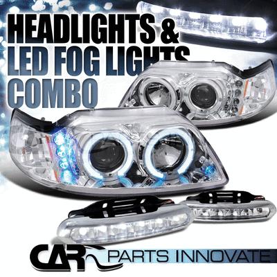 Ford 99-04 mustang chrome twin halo projector headlights+6-led fog lamps