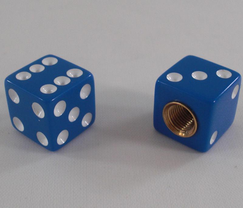 2 real "blue dice" tire air valve stem caps for harley davidson wheel rims 