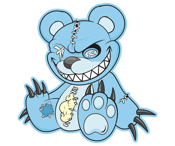 Zombie teddy bear decal 5"x5" blue dead cute zombies vinyl sticker zu1