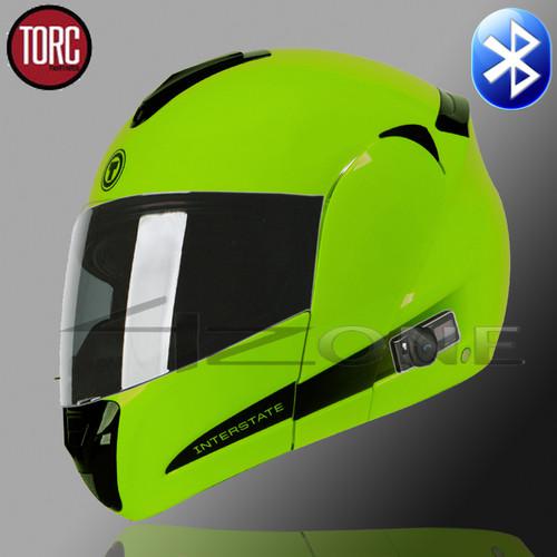 Torc hi viz green yellow motorcycle bluetooth modular helmet s m l xl new