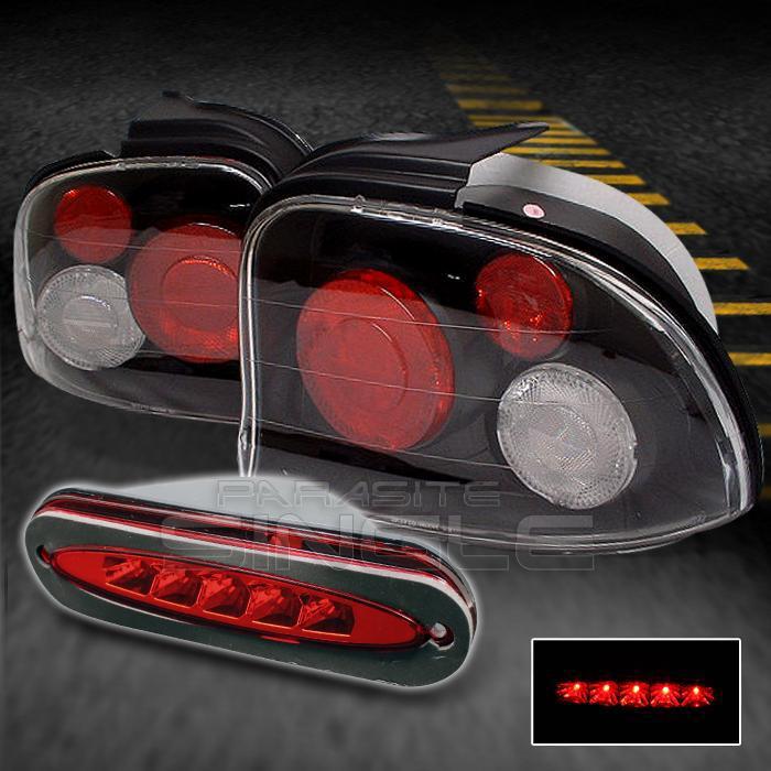 95-99 dodge neon jdm black tail lights lamps+red lens full led 3rd brake lamp