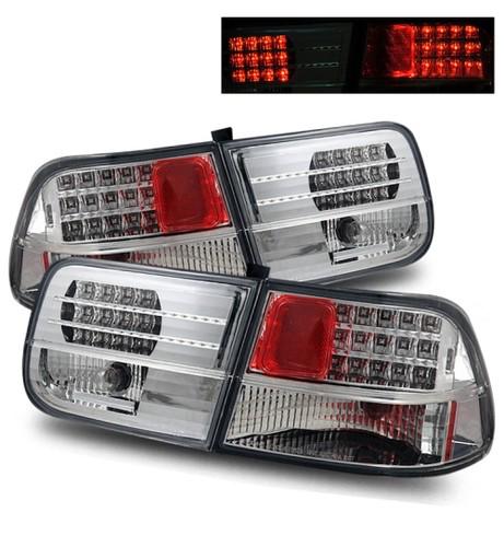 96-00 honda civic ek 2dr coupe clear chrome led tail lights brake lamps housings