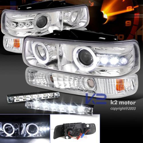 00-06 tahoe suburban chrome projector headlights+bumper park+led drl fog lamp