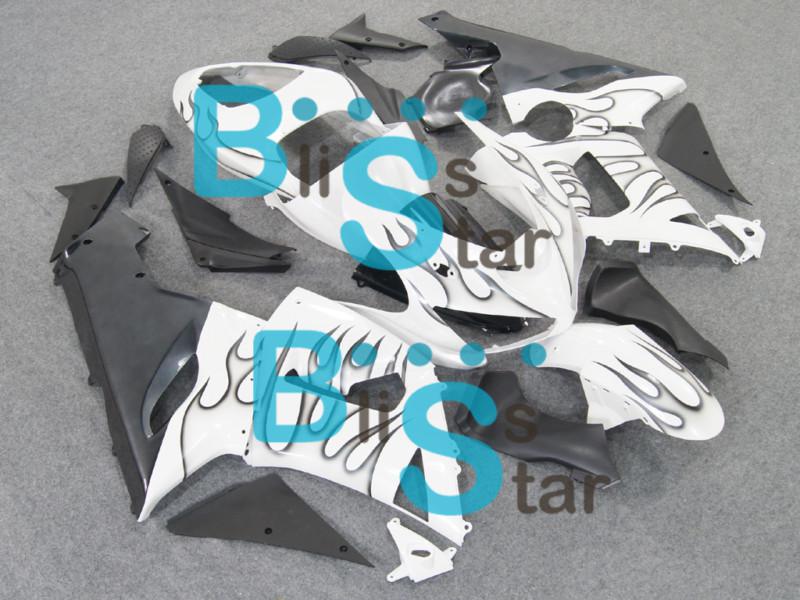 Fairing black flame white bodywork plastic fit for ninja zx-6r 2005-2006 e10 w2