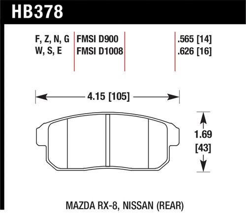 Hawk performance hb378f.565 disc brake pad 01-11 g20 i35 rx-8