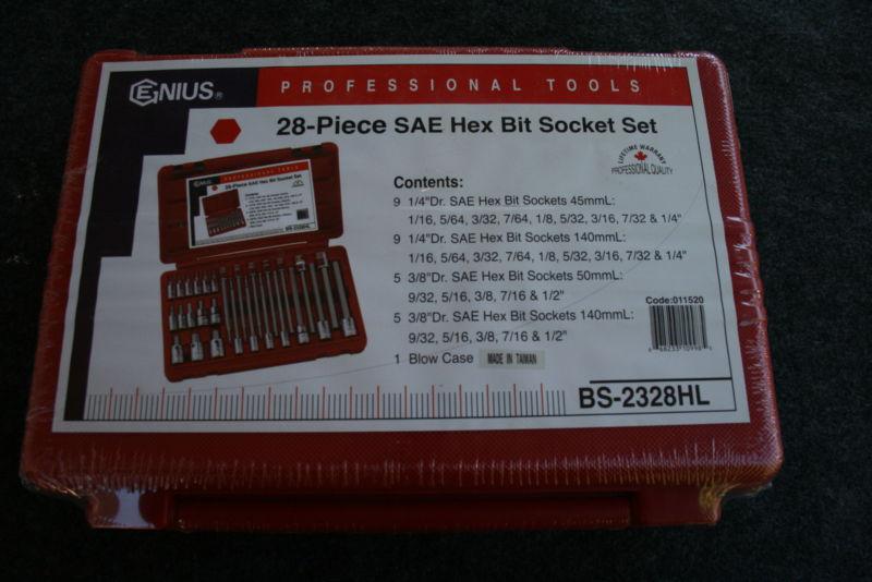 Genius professional tools - 28 piece sae hex bit socket set bs-2328hl