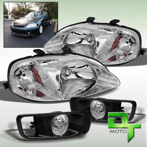 99-00 honda civic 2/3/4dr clear crystal headlights lamps+ clear fog lights set