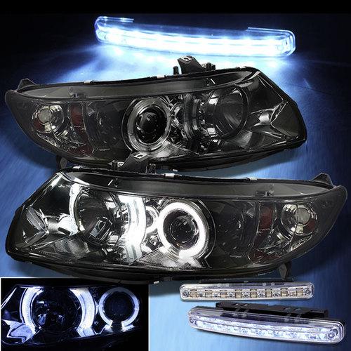 Led bumper fog+smoked 06-11 civic 2 door halo projector headlights head lights