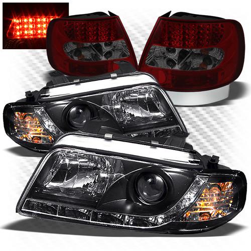 96-99 a4 black drl led projector headlights + r/s philips-led perform tail light