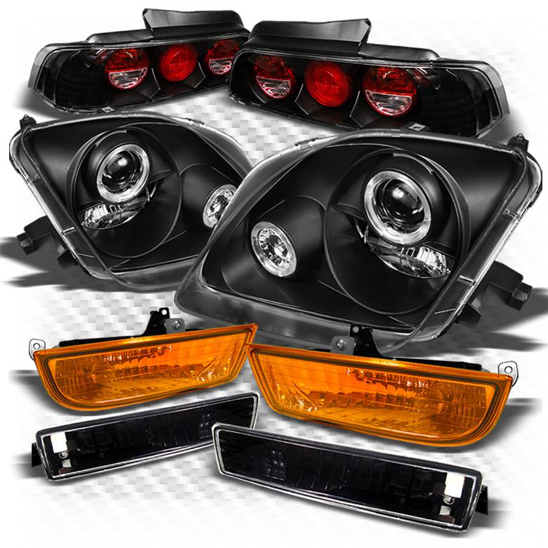 97-01 prelude black pro headlights + bumper + yellow fog lights + tail lights