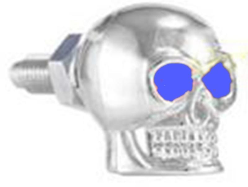 Chrome skull motorcycle license plate tag windshield bolt blue eyes krommet new