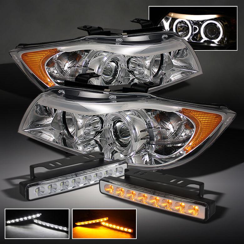 06-08 e90 3-series 4dr chrome projector headlights + 2in1 drl led bumper lights