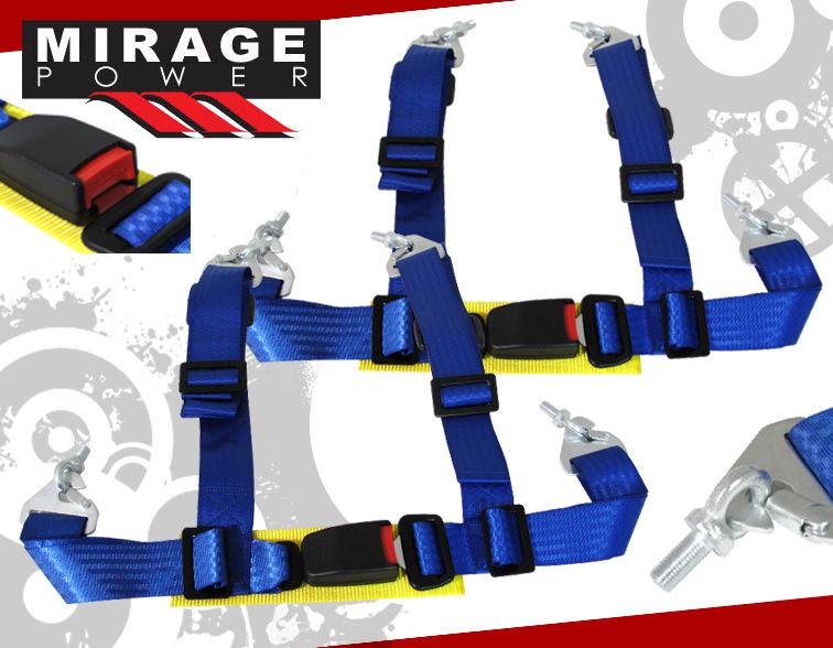 2" blue nylon 4 point harness racing seat belt snap on latch safety buckle pair