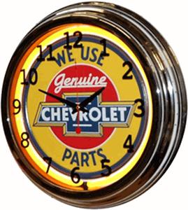 Chevy parts 17" neon chrome clock service bowtie logo emblem garage sign camaro