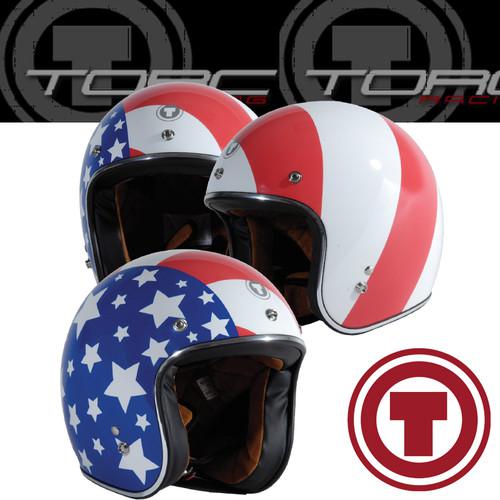 Torc t50 usa flag red blue 3/4 open face retro style motorcycle helmet dot 