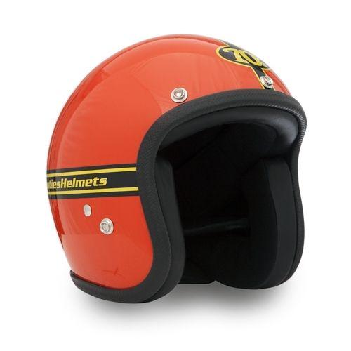 70's italy orange with stickers dot motorcycle vintage cafe racer bobber helmet