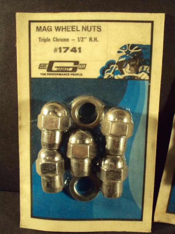 Vintage # 1741 rh mr. gasket 1/2 inch lug nut round top wheel nuts set of 5 new