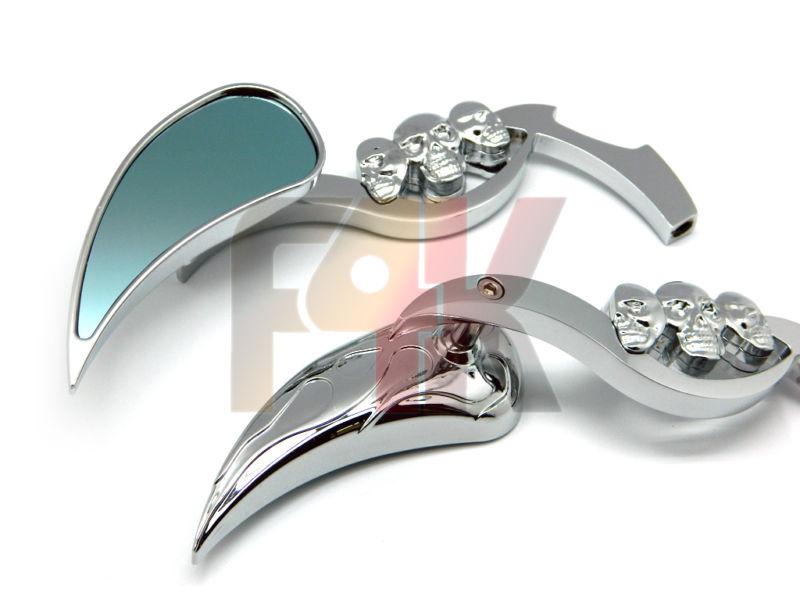 New universal aluminum chrome motorcycle cruiser teardrop skull rearview mirrors