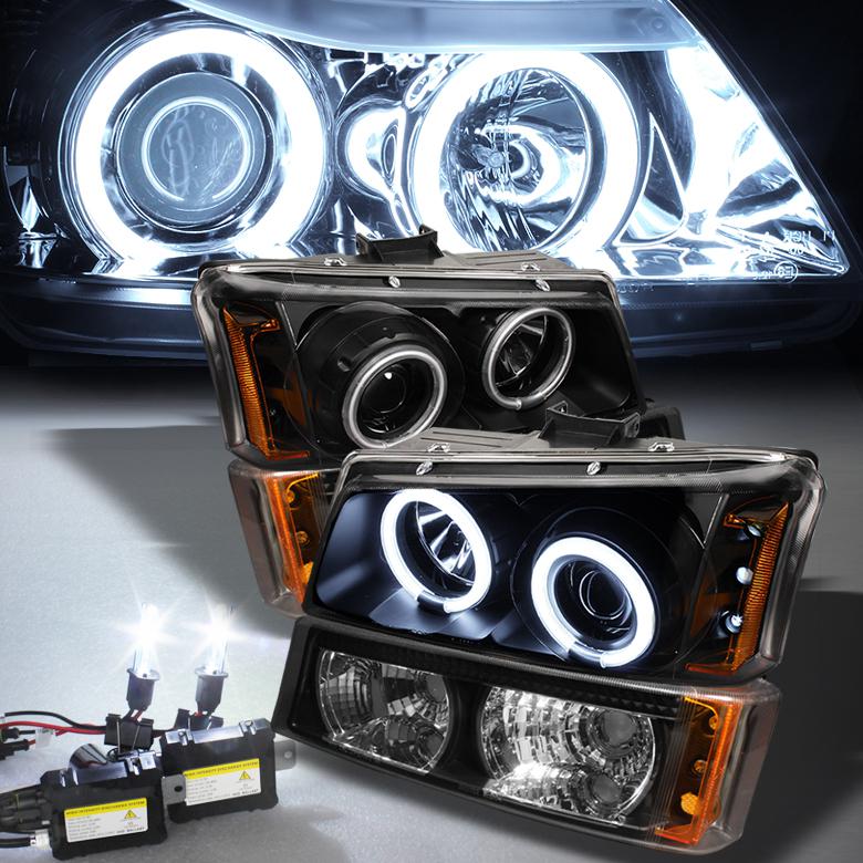 4300k hid kit + 03-06 silverado/avalanche blk ccfl halo led projector headlights