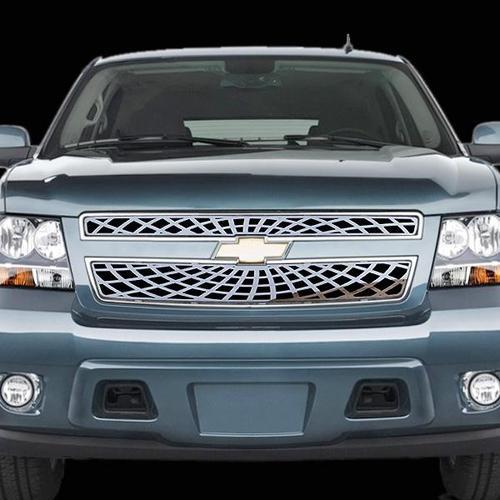 Chevy suburban 07-13 except hybrid spiderweb polished stainless grill add-on