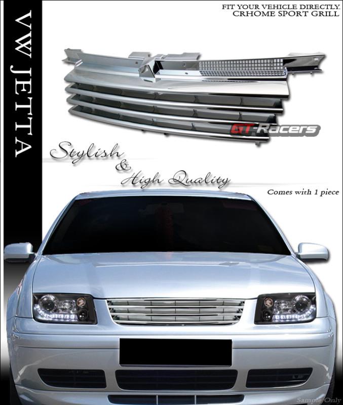 Chrome horizontal badgeless front hood bumper grill grille 1999-2004 jetta mk4