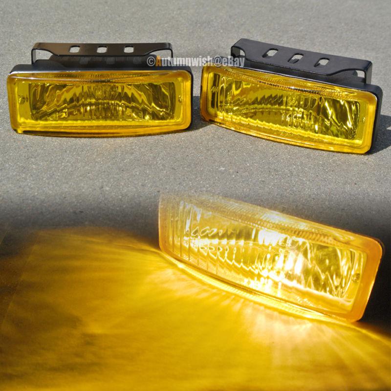 Universal 5 x 2.5" square yellow bumper driving fog light lamp + switch & harnes