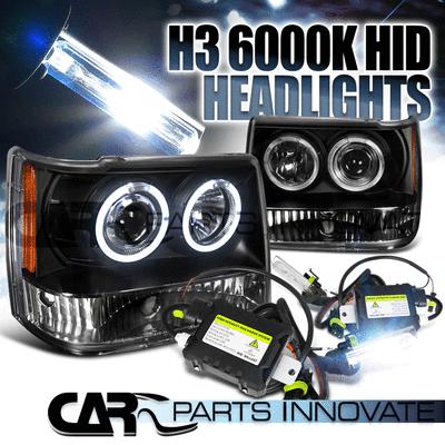 93-96 jeep grand cherokee black halo projector headlights+h3 6000k hid kit