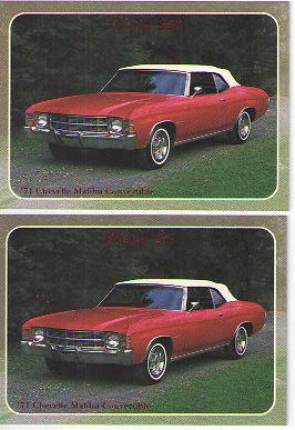 1971 chevelle malibu convertible baseballcard sized cards - lot of 2 - must see!