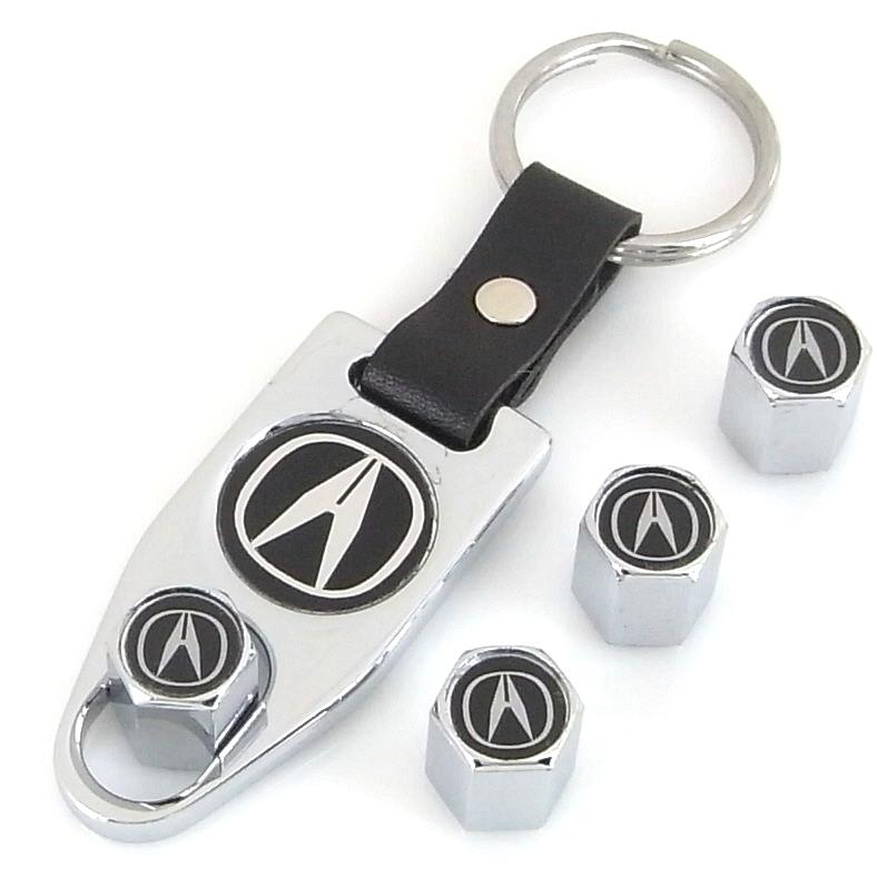 Acura chrome tire valve caps + wrench keychain