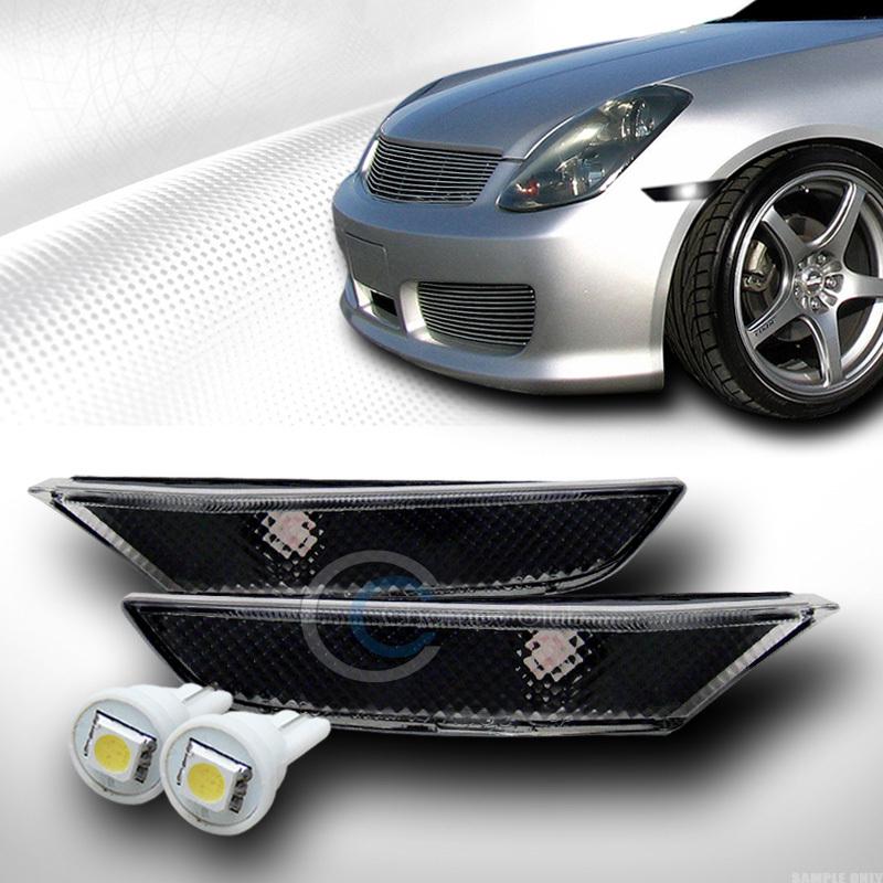 Blk clear side marker bumper light yd+1 smd led bulb 03-06 infiniti g35 4d sedan