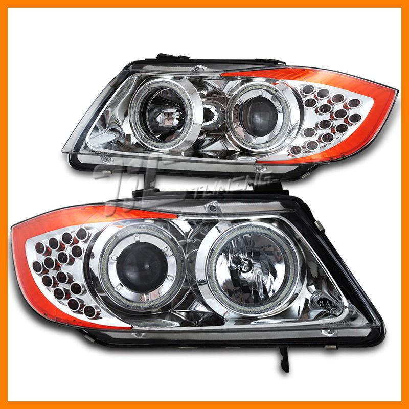 06-08 bmw e90 chrome led drl ccfl halo projector headlights driver+passenger set