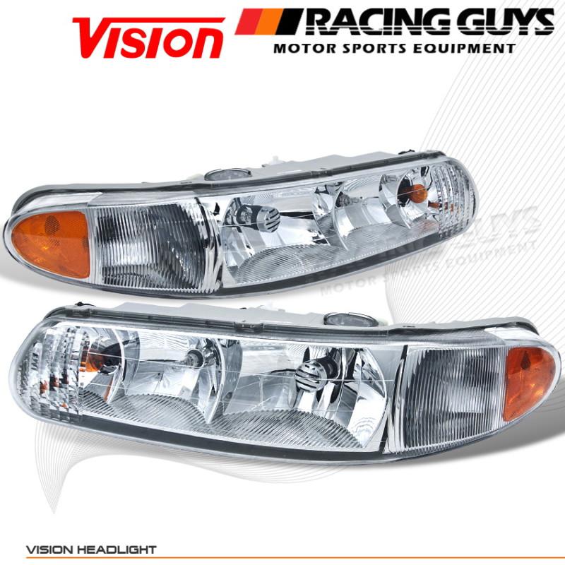 Euro chrome style clear head lights lamps new vision left+right pair assembly