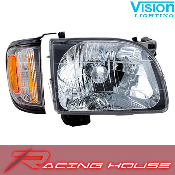 Right passenger headlight rh corner lamp+blk pearl bezel 01-04 toyota tacoma