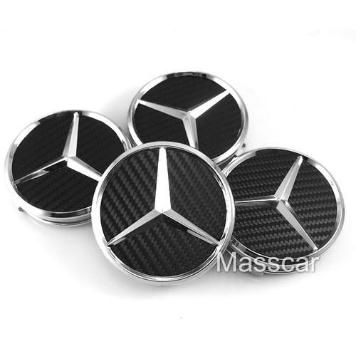 4x 3d emblem black carbon fiber modify benz wheel center hub rim caps covers 3"