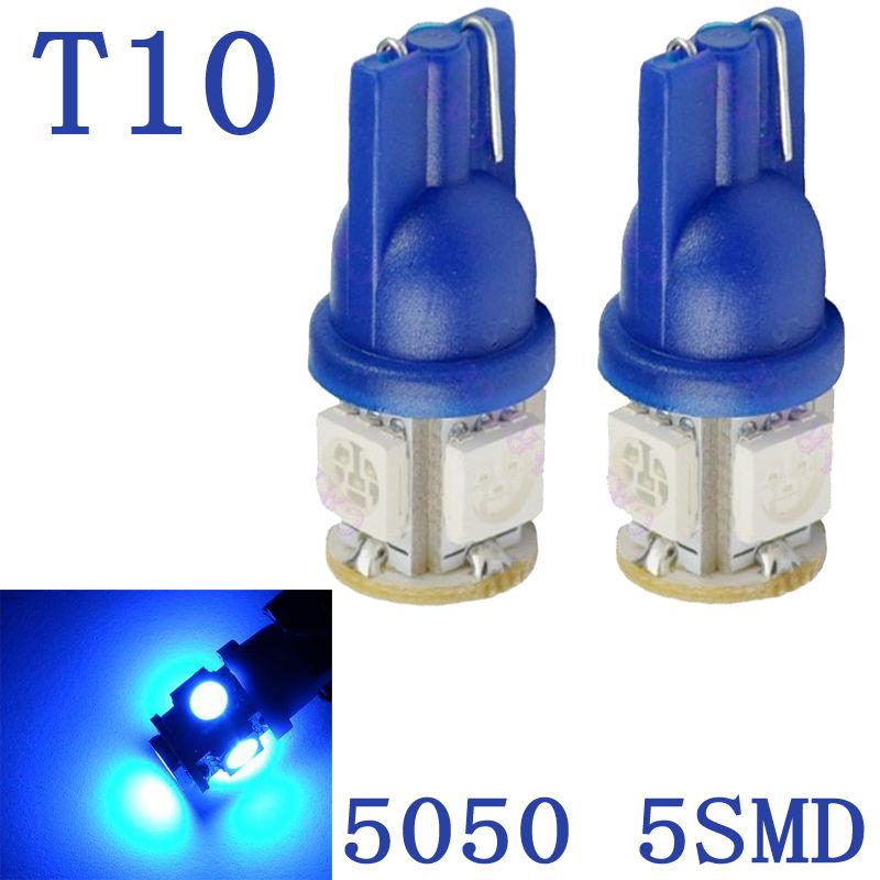 6pcs t10 blue car led wedge light bulbs w5w 5050 5-smd 168 194 2825 dc 12v