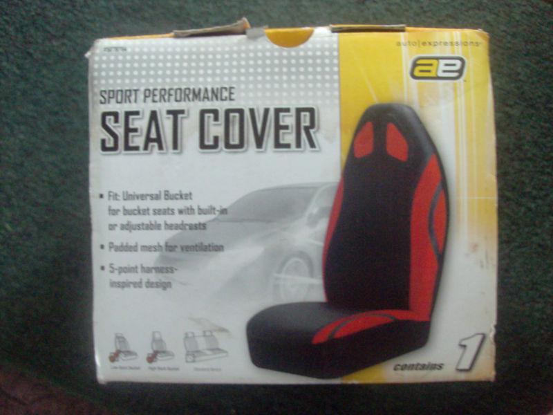 Single universal bucket seat cover - sport performance - black & red colors