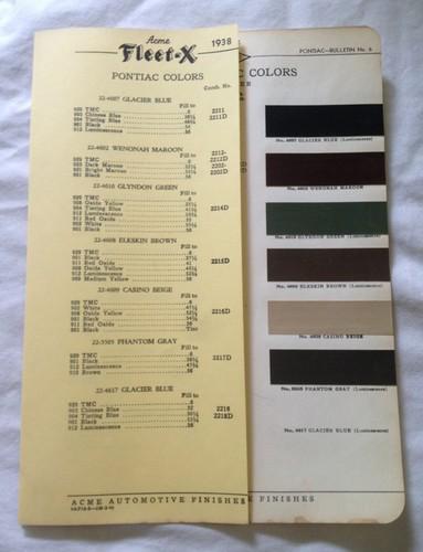 1938 pontiac~paint chip~automotive~acme paint~general motor~color chart~original