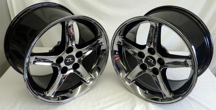 Black chrome mustang ® replica cobra r style wheels 17x9 & 17x10.5" 17 inch rims