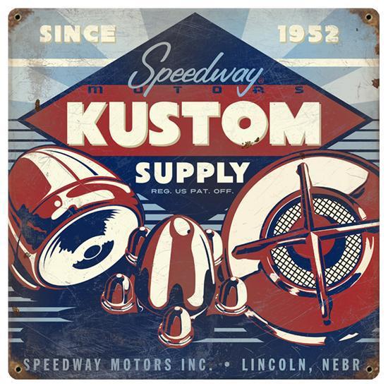 New speedway kustom supply metal sign, 12" x 12"