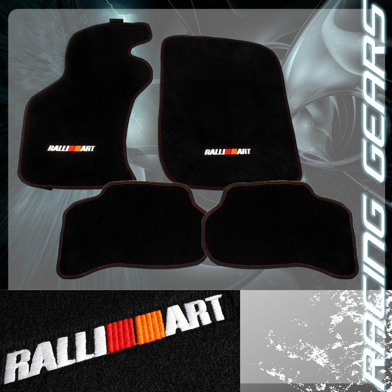 95-99 mitsubishi eclipse jdm 4 piece black nylon floor mat carpet ralli-art logo