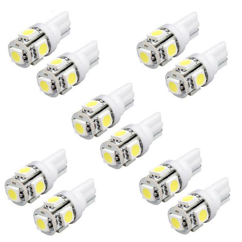 10x t10 194 168 w5w 360° wedge 5050 5 smd led xenon white car tail light aa01