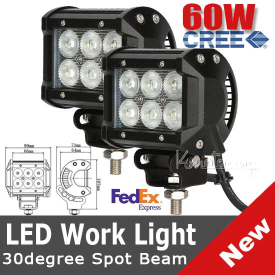 2x 4inch 18w 1260lm 6pcs*3w cree spot beam led work offroad lamp light dc 9-32v