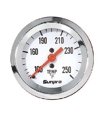 Sunpro 2&#034; mechanical water / oil temperature gauge white, chrome bezel cp8207