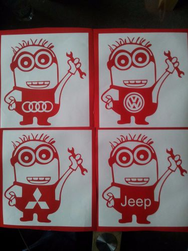 Cool minion with bmw,audi,vw,honda,logo,emblem car,hood,wall decal vynil sticker